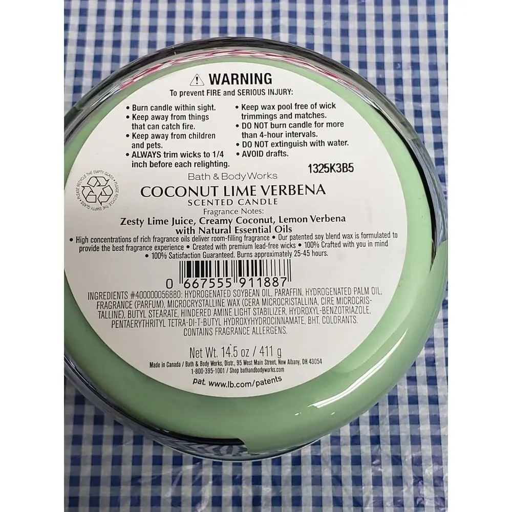 BBW Coconut Lime Verbena Large 3 Wick Candle Home Fragrance Decor